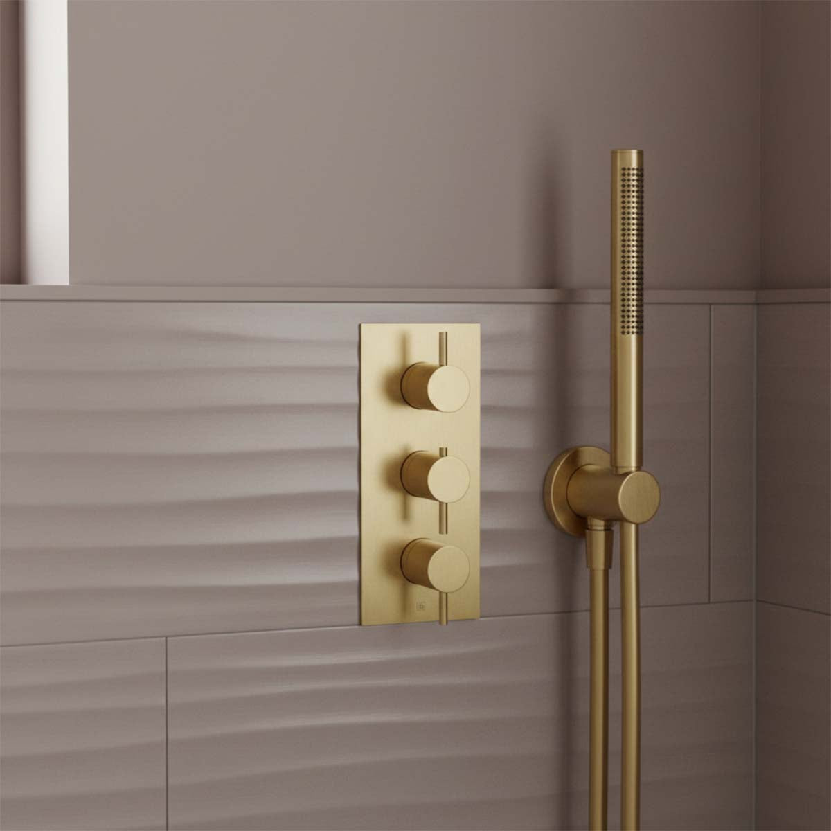 3 way concealed thermostatic shower valve - brushed brass