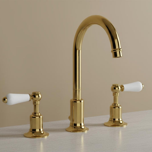 Traditional 3 Hole Basin Tap Deck Mounted - Polished Gold