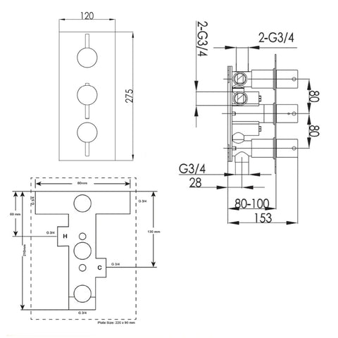 3 outlet shower valve