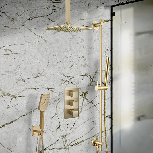 3 outlet thermostatic shower valve brushed brass