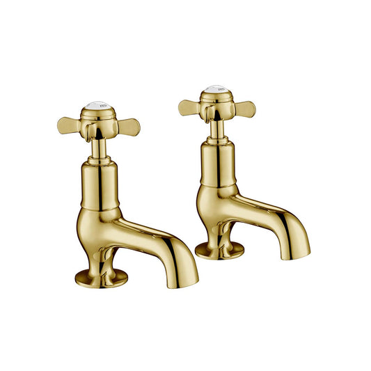 Traditional Basin Pillar Taps Pinch Handles - Shiny Gold