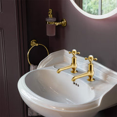 Antique Gold Traditional Long Nose Crosshead Basin Pillar Taps