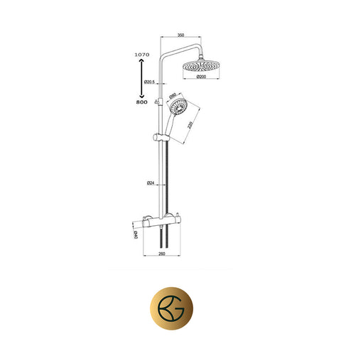 Mitigeur bain-douche luxueux doré avec kit de douche à contremarche rigide – Finition laiton brossé