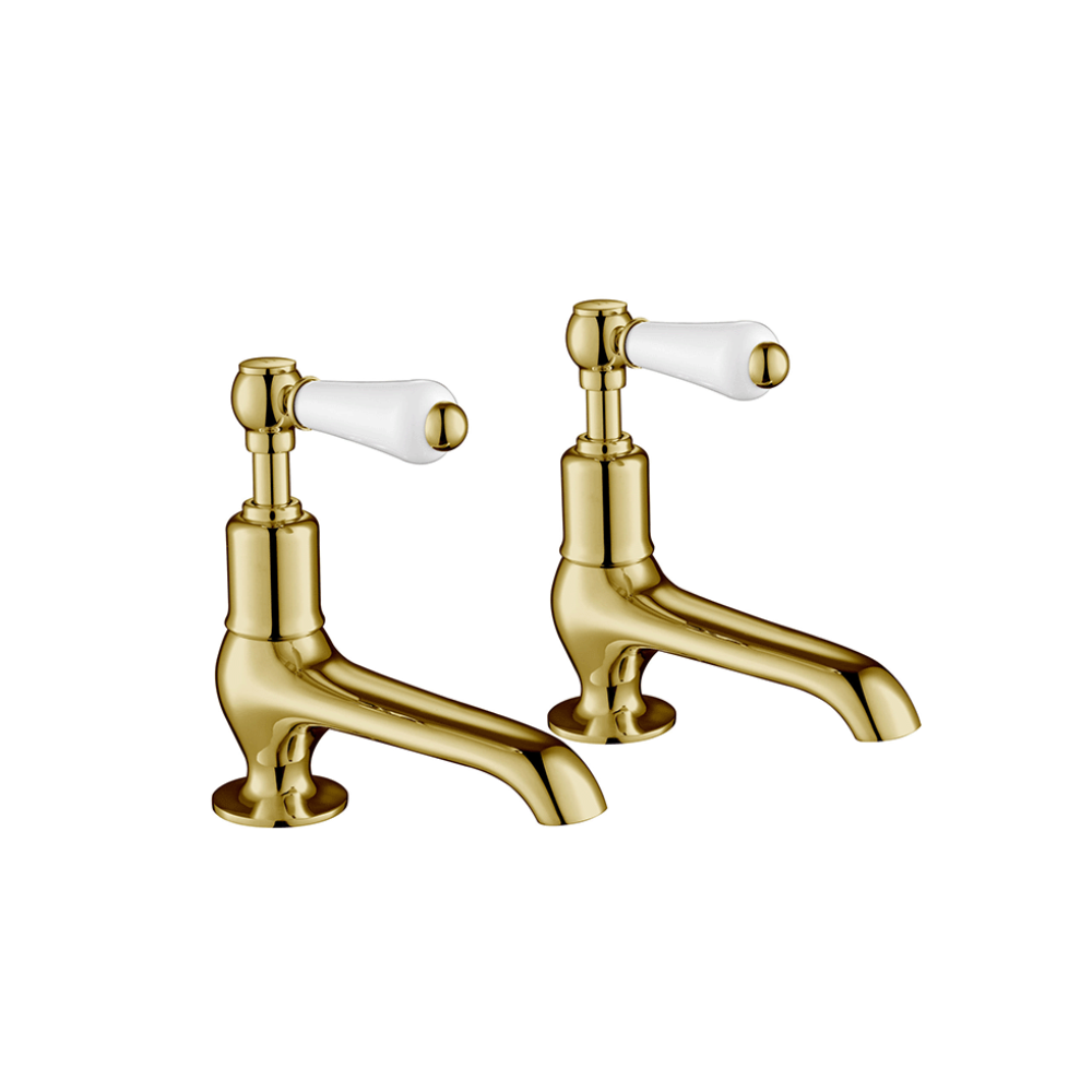 traditional wash basin gold pillar taps