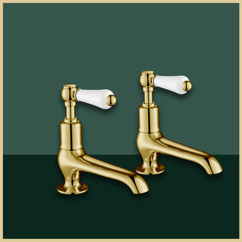 Deck Mounted Long Nose Basin Pillar Taps with Lever Handles