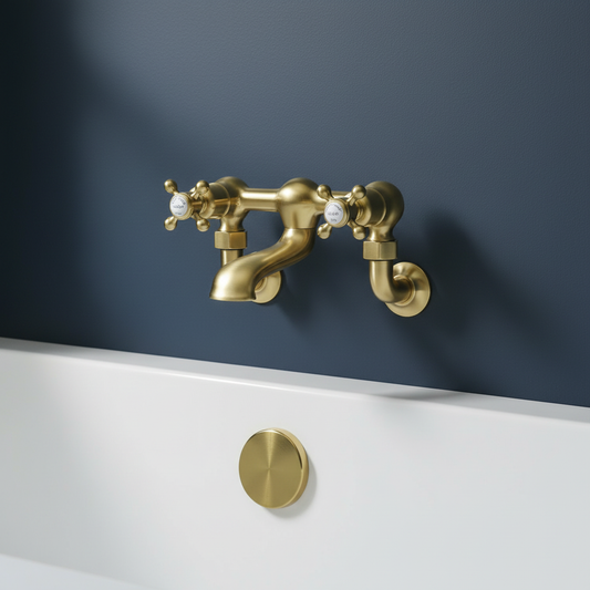 Brushed Brass Traditional Bath Filler Tap - Wall Mounted