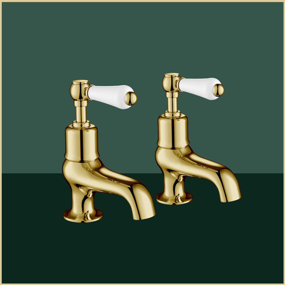 Gold Bath Pillar Taps with Lever Handles