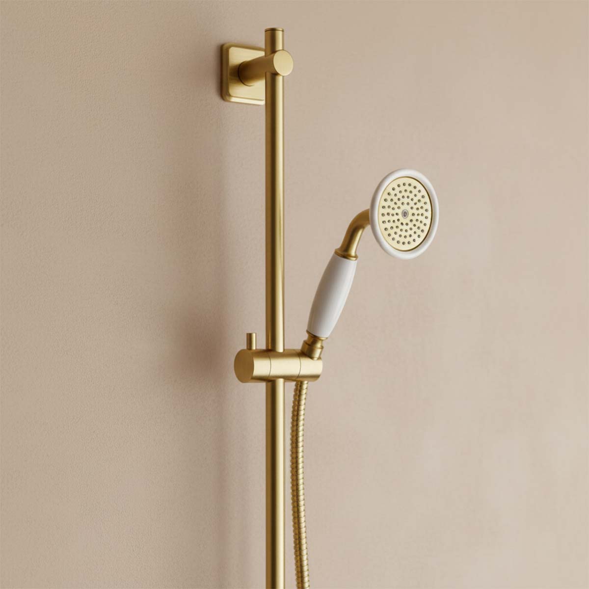 Traditional Brass Shower Riser Rail Kit with Single Function Handset - Polished Gold finish