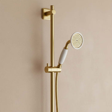 Traditional Brass Shower Riser Rail Kit with Single Function Handset - Polished Gold finish