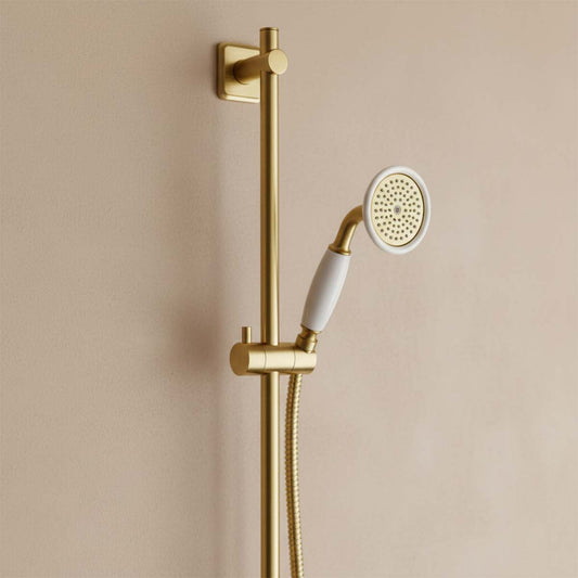 Traditional Brass Shower Riser Rail Kit with Single Function Handset - Polished Gold finish
