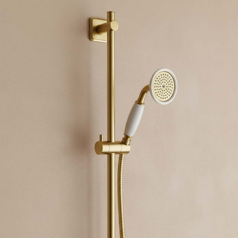 Traditional Brass Shower Riser Rail Kit with Single Function Handset - Polished Gold finish