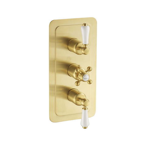 Brushed Brass 2-Outlet Concealed Shower Valve Mixer - Vertical 