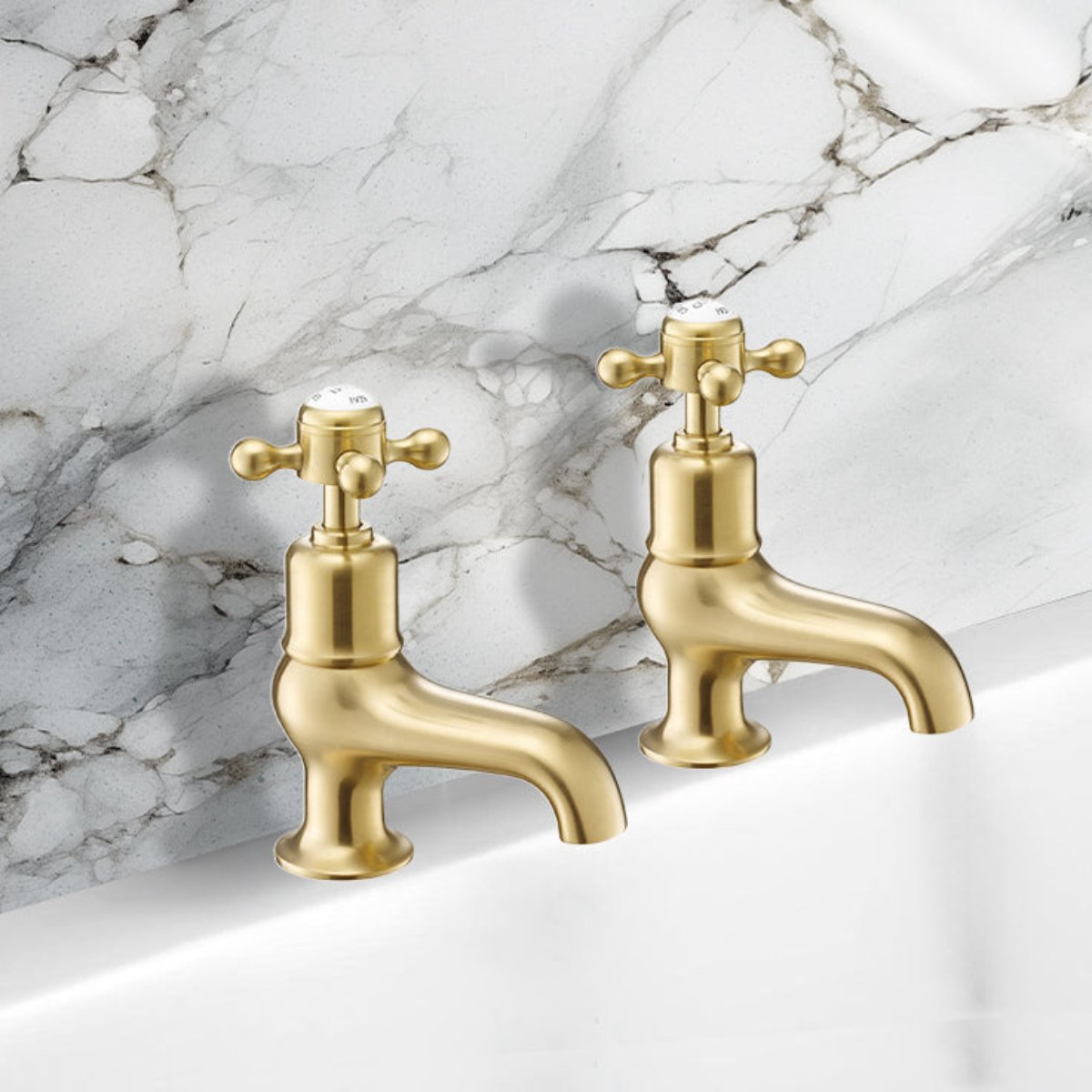 Brushed Brass Bath Filler Taps with Crosshead Handles