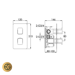 Thermostatic Shower valve for 2 outlets