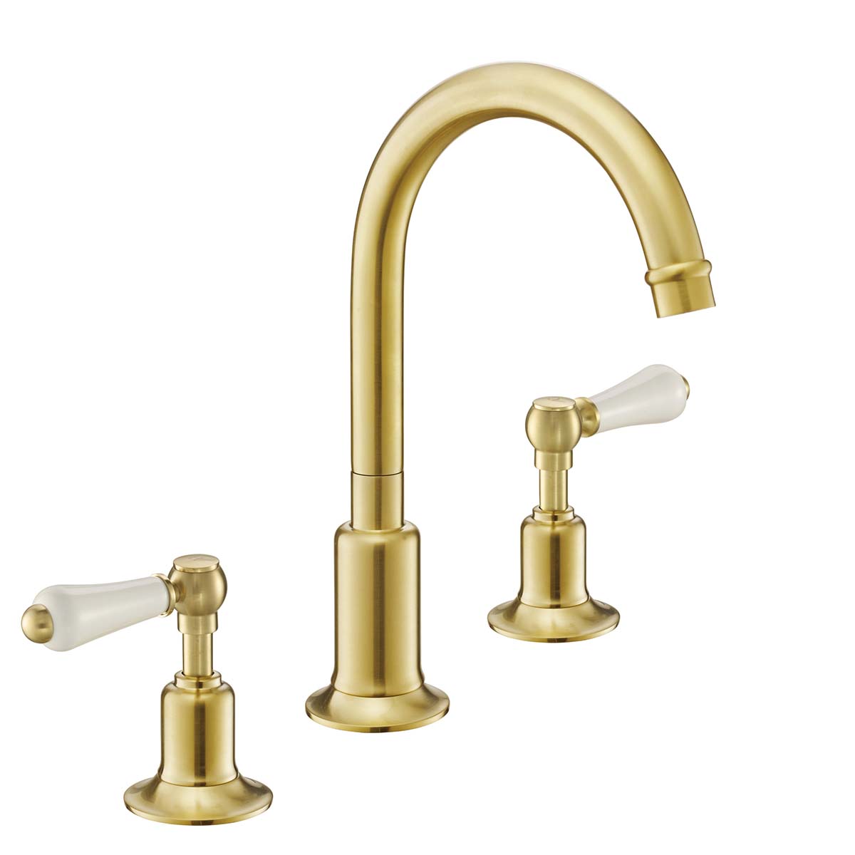 Brushed Brass Deck Mounted Traditional 3 Hole Basin Tap with Waste