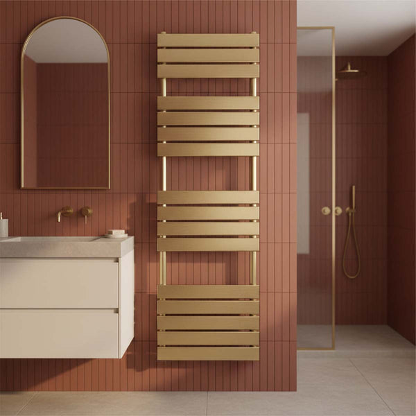 Brushed Brass Heated Towel Rail Flat Panel 1600mm x 500mm - Dual Fuel