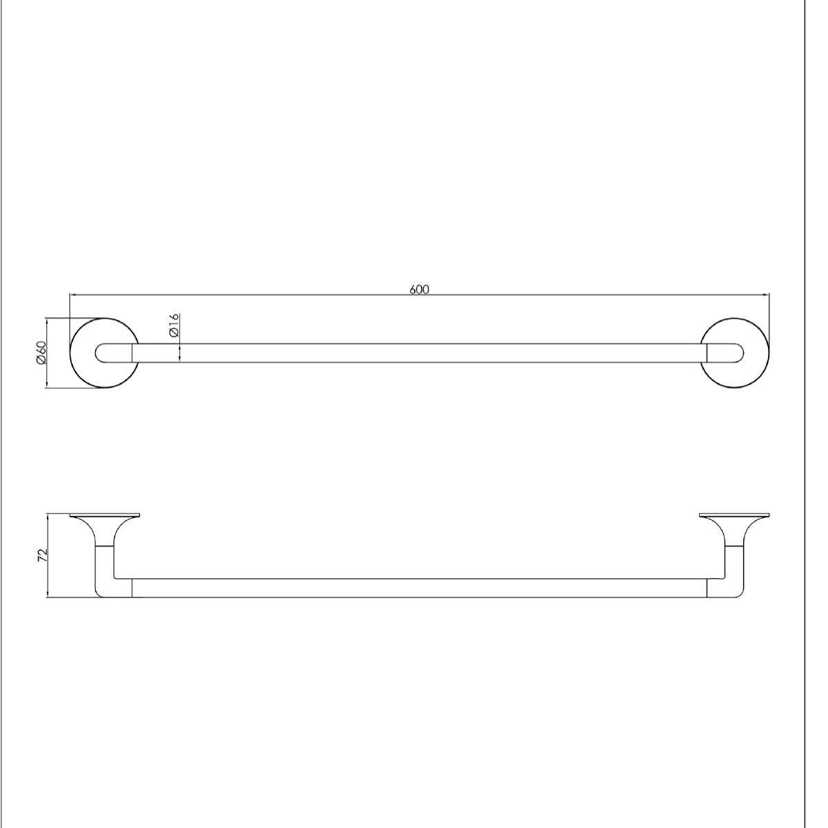 Brushed Brass Round Towel Holder Bar - 600mm technical details 