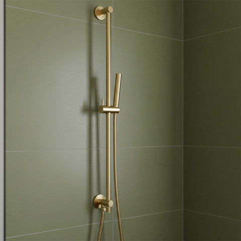 Brushed Brass Shower Slider Rail Kit with Handset and Hose