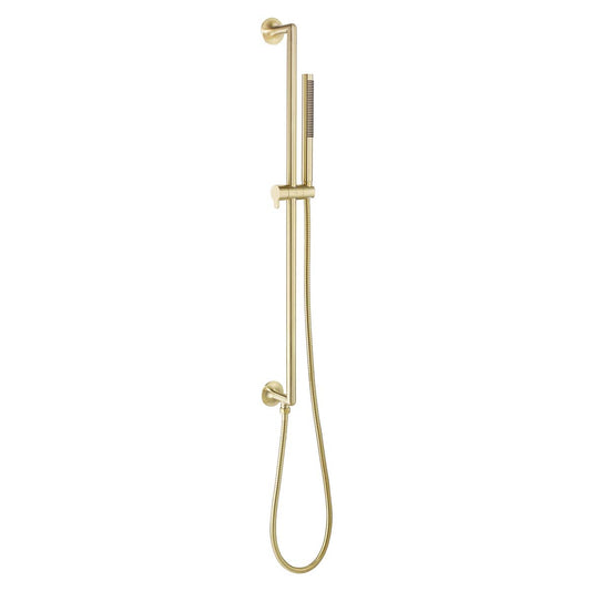 Brushed Brass Slider Rail Kit with Round Shower Handset and Hose