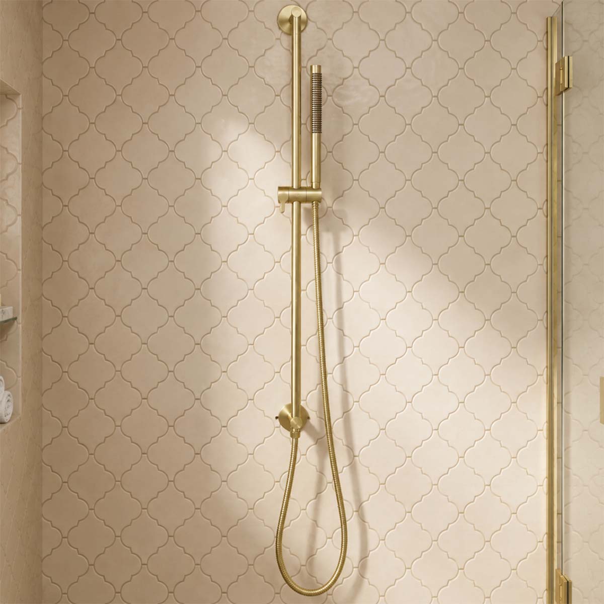 Brushed Brass Slider Rail Kit with Pencil Shower Handset