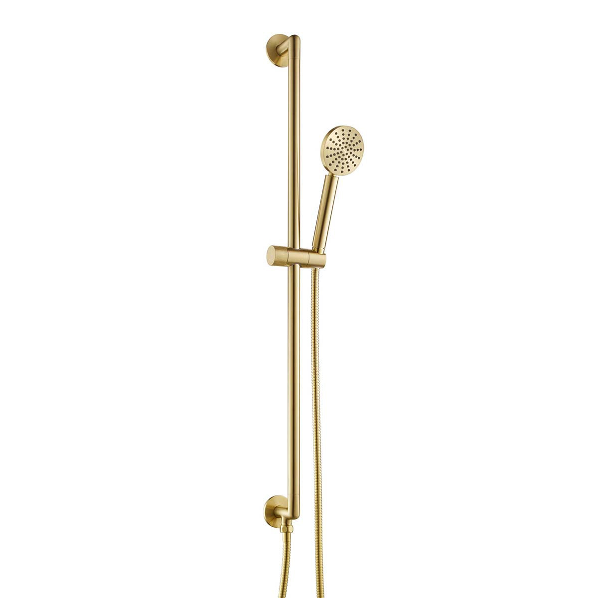 Brushed Brass Slider Rail with Round Shower Handset and Elbow
