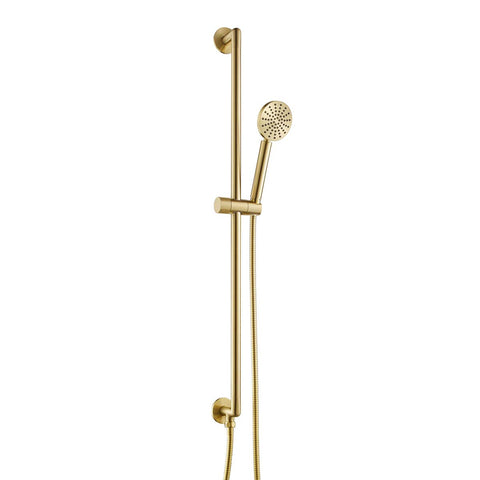 Brushed Brass Slider Rail with Round Shower Handset and Elbow