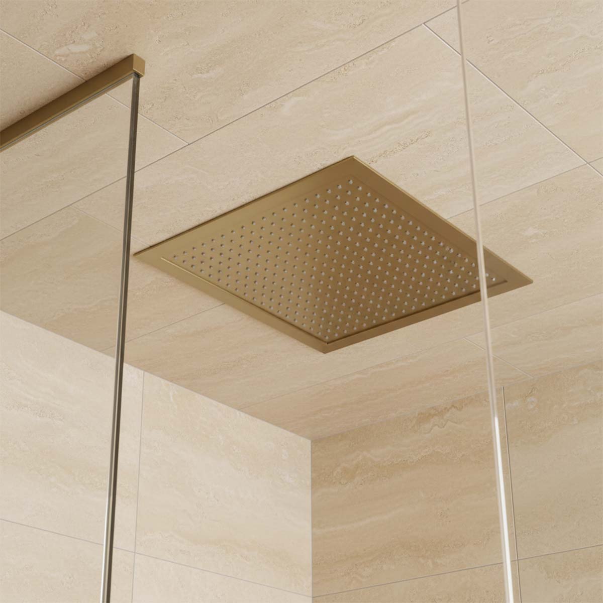 Brushed Brass Square Ceiling Mounted Shower Head - 400mm 