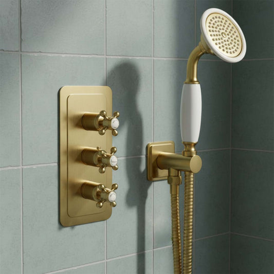 Brushed Brass Thermostatic Concealed 3-Outlet Shower Valve