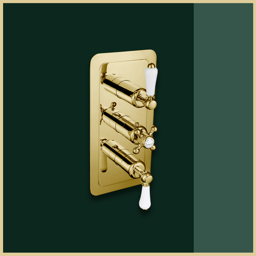 3 way concealed thermostatic hsower valve brushed brass