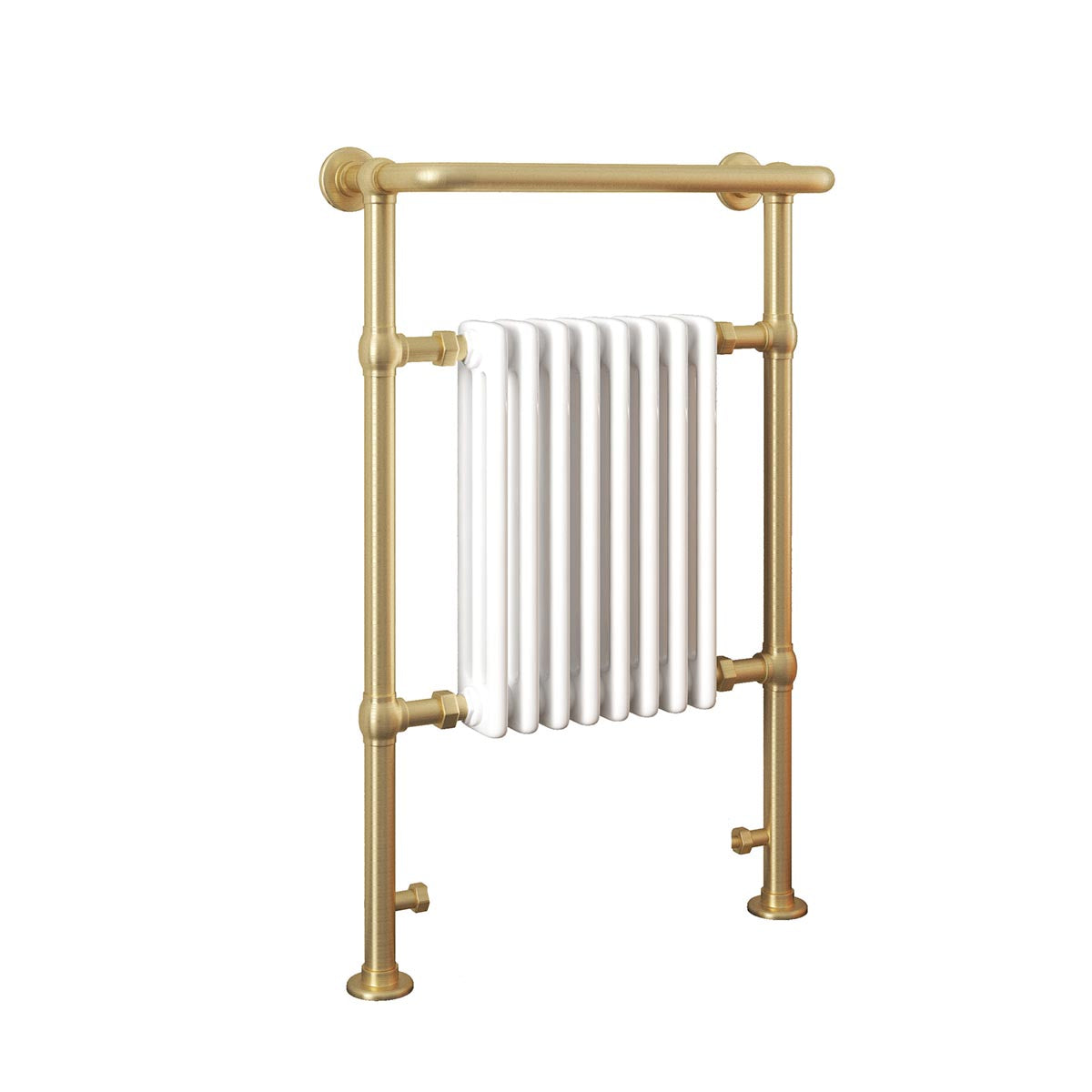 Brushed Brass Towel Radiator with Overhanging Rail Dual Fuel – 963mm x 673mm