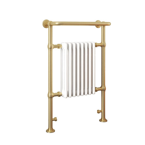 Brushed Brass Towel Radiator with Overhanging Rail Dual Fuel – 963mm x 673mm