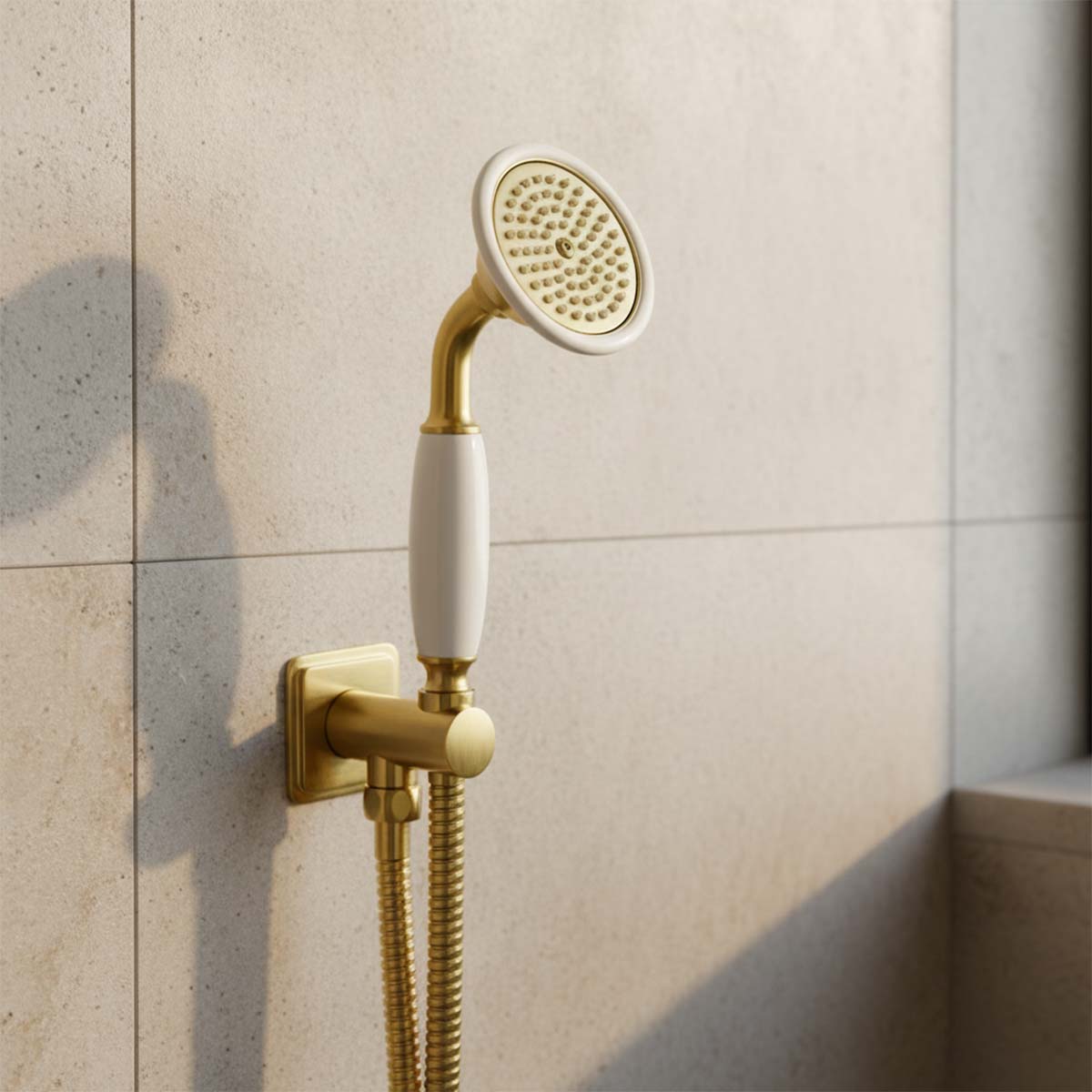 Brushed Brass Traditional Water Outlet and Holder with Shower Handset