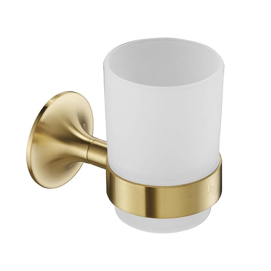 Brushed Brass Tumbler Holder with Frosted Glass Cup
