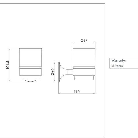 Brushed Brass Tumbler Holder with Frosted Glass Cup technical details 