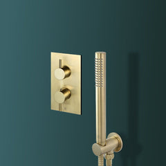 Brushed Brass Wall Outlet with Slim Handset Shower Kit and Hose