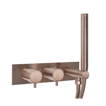 Brushed Bronze 2 Outlet Thermostatic Shower Valve with Shower Handset and Hose