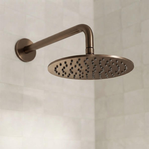 Brushed Bronze Rain Shower Head - 250mm with Wall  Shower Arm - 400mm 
