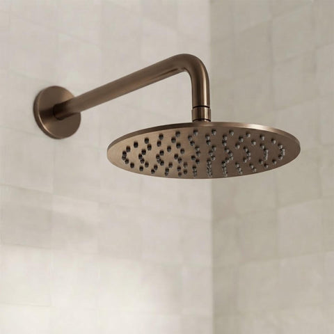 Brushed Bronze Rain Shower Head - 250mm with Wall  Shower Arm - 400mm 