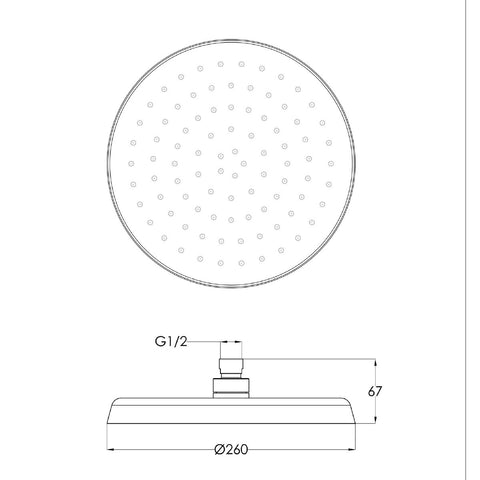Brushed Bronze Round Overhead Shower Head- 260mm technical details 