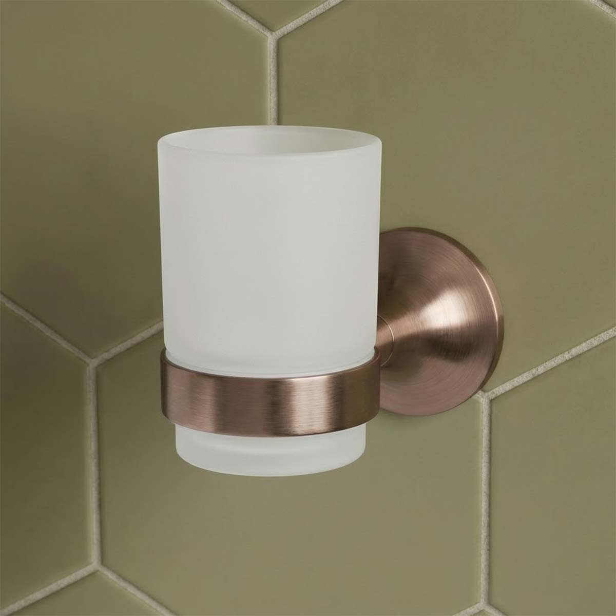 Brushed Bronze Round Tumbler Holder with Frosted Glass