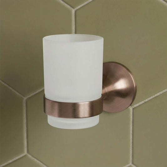 Brushed Bronze Round Tumbler Holder with Frosted Glass