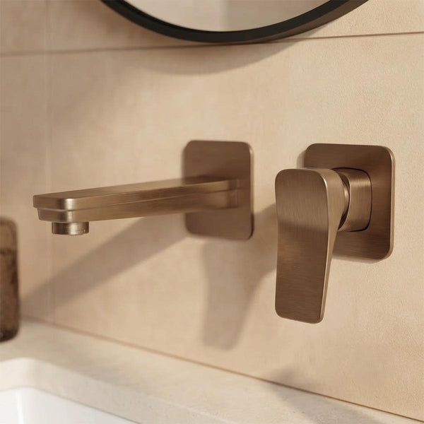 Brushed Bronze Single Lever Wall Mounted Basin Mixer Tap 