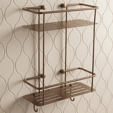 Brushed Bronze Square Double Tier Shower Basket with Hooks 