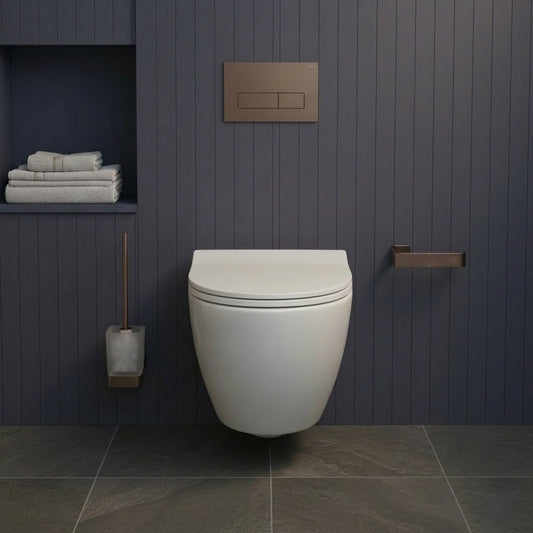 Brushed Bronze Square Toilet Roll Holder and Toliet Brush Holder with Brush Set