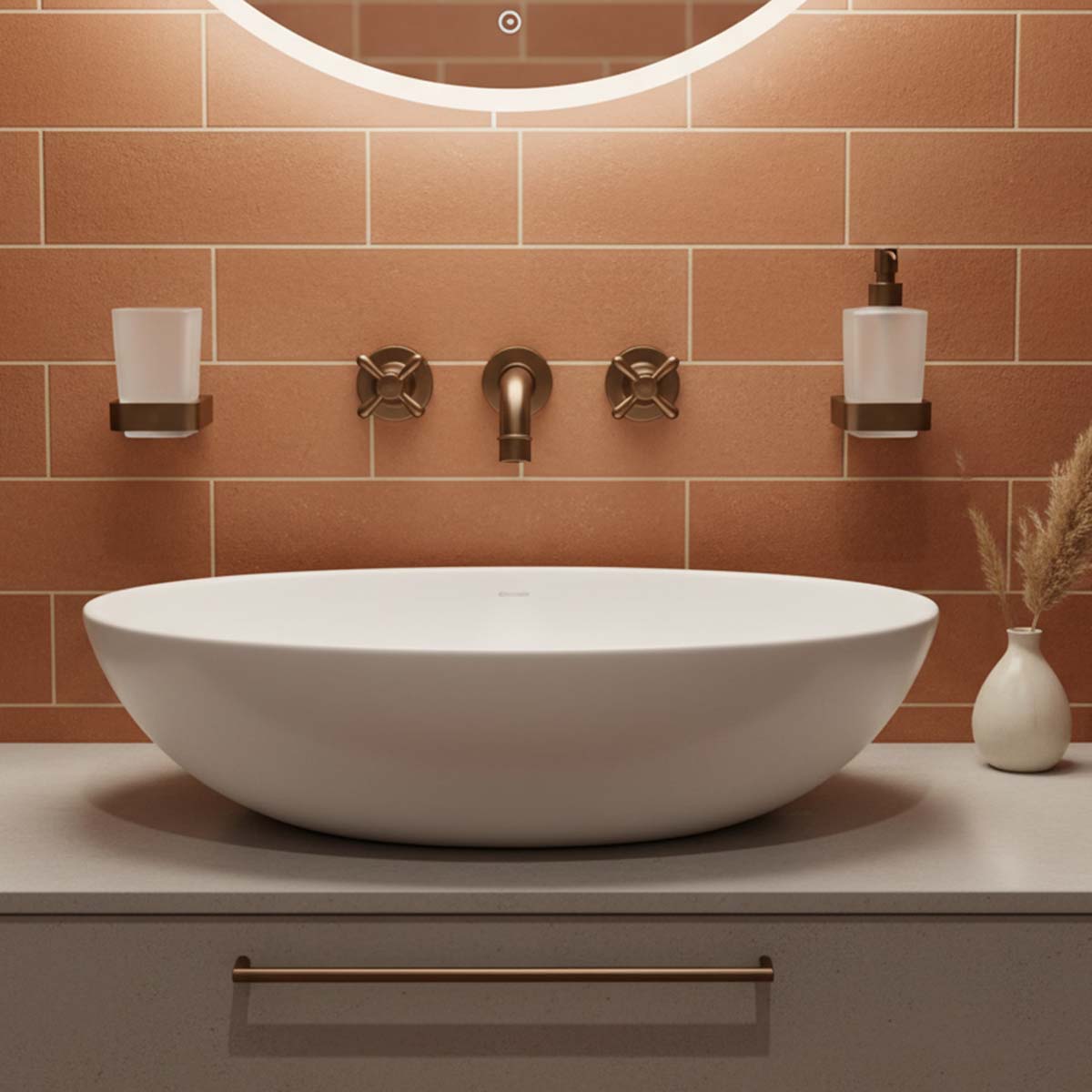 Brushed Bronze Wall Mounted Square Soap Dispenser and Tumbler with Holder Set