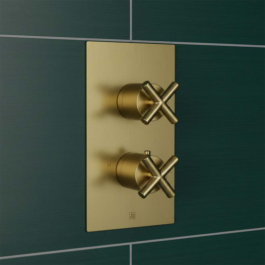 Brushed Gold 2 Outlet Thermostatic Shower Valve Vertical