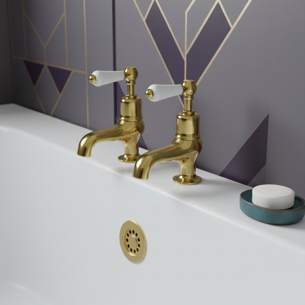 Brushed Gold Bath Pillar Taps with Lever Handles