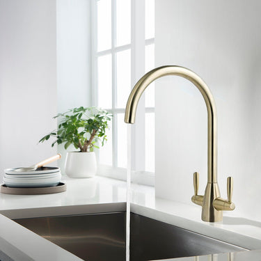 Brushed Gold Long Swivel Spout Kitchen Tap

