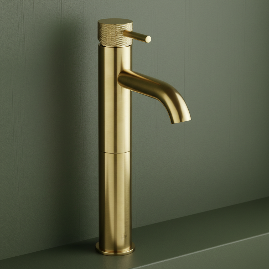 brushed brass high rise basin tap