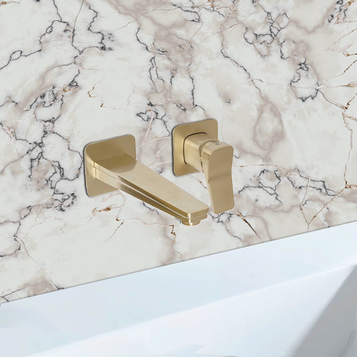 Brushed Gold Wall Mounted Basin Tap with Backplate